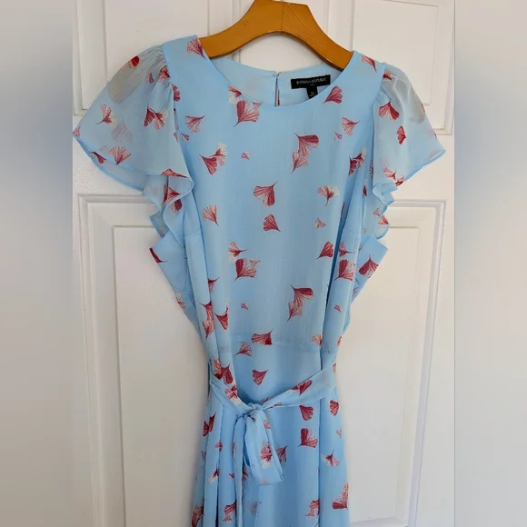 Banana Republic Sky Blue Midi Dress with Crimson Floral Accents - Picture 3 of 8